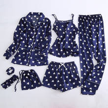 7 Pcs Set Love Pattern Sweet Printing Fashion Women Pajamas Ice Silk Pyjamas Set 2024 - buy cheap