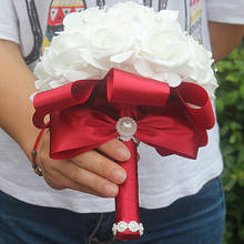 Buquê de rosas e damas de honra, flor de flores, espuma de casamento, buquê de noiva, fita falsa 2024 - compre barato