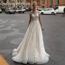 Женское свадебное платье со шлейфом It's yiiya, белое кружевное платье А-силуэта с глубоким круглым вырезом и рукавами-крылышками на лето 2021 2024 - купить недорого