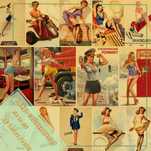 New World War II Sexy Pin up Girl Vintege Retro Poster Kraft Paper High Quality Home Room Bar Art Print Wall Stickers 2024 - buy cheap