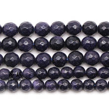 New Fctory Price Natural Faceted Dark Blue Sand Stone Round Loose Beads 4 6 8 10 12 MM Pick Size For Jewelry Making 16" Strand 2024 - buy cheap