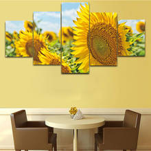 Sunflowers mar paisagem 5 peças hd impressão cartaz da lona nordic parede arte pintura quadro modular mural gráfico quarto arte decoração 2024 - compre barato