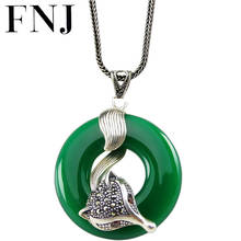 FNJ-Colgante de plata 925 con forma de zorro para mujer, colgantes tailandeses de plata S925 pura, piedra de ágata verde calcedonia blanca 2024 - compra barato
