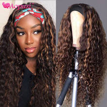Aopusi Wigs Curly Human Hair Wigs Ombre Headband Wigs Brazilian Water Wave Highlight Wigs 150% Remy Human Hair For Women 2024 - buy cheap