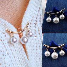 Fashion Pearl Fixed Strap Charm Safety Pin Brooch Sweater Cardigan Clip Chain Brooches Jewelry 2024 - buy cheap