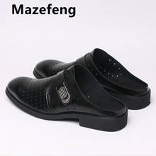 Mazefeng Men Hollow Male Shoes Summer Slippers Men Slippers Simple Casual Half Slippers Solid Outdoor Leather Slippers Round Toe 2024 - buy cheap