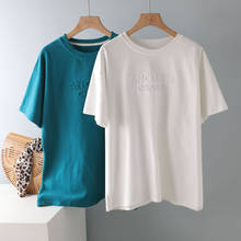 Camiseta básica con letras en 3D para mujer, remera informal holgada de manga corta, de color caramelo Camiseta de algodón, Tops gruesos para mujer 2024 - compra barato