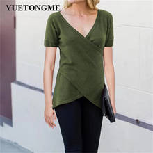 2021 new fashion women's sexy V-neck asymmetric T-shirt short sleeve multicolor Woman Slim Solid Color T Shirt large size T018 2024 - buy cheap