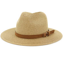 Шляпа от солнца HT3578 для женщин и мужчин, Соломенная пляжная шапка, дорожная Кепка с защитой от ультрафиолета, с кожаным ремнем, в стиле джаз, летняя 2024 - купить недорого