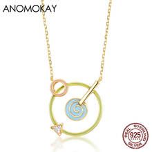 Anomook-collar de plata de ley 100% para mujer, cadena con forma de Planeta, Color caramelo, esmalte geométrico dorado, regalo de joyería 2024 - compra barato