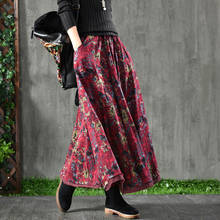 Falda de lino y algodón con estampado Floral para mujer, falda elegante de doble capa, Retro, artística, para primavera y otoño, nueva 2024 - compra barato