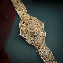 Cadenas de cintura nupciales del Cáucaso con diamantes de imitación, cinturones de cintura de flores huecas, cadena larga, cinturones de Metal dorado oscuro para mujer 2024 - compra barato
