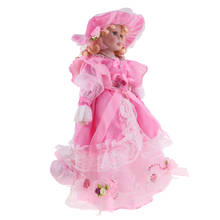 Muñeca de porcelana de 40cm para mujer, hermosa figura Vintage con ropa de princesa rosa con soporte de madera para colecciones de adultos 2024 - compra barato