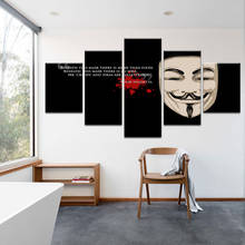 Quadros de arte de parede para casa modular, quadros de decoração, poster de 5 painéis v para vendetta hd, impresso, pintura abstrata 2024 - compre barato