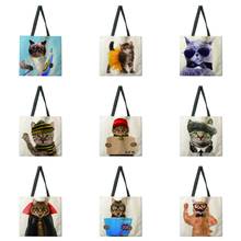 Funny Cat Printed Tote Bag Shoulder Bag Linen Fabric Casual Tote Bag Foldable Shopping Bag Reusable Beach Bag 2024 - buy cheap