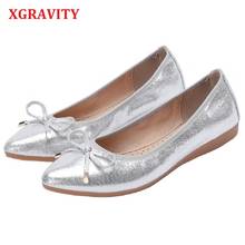 XGRAVITY-zapatos planos con nudo de mariposa para mujer, zapatillas de Ballet de talla grande, de punta estrecha, plateadas, 2020, A252 2024 - compra barato