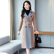 Woolen coat female Autumn Winter Luxury clothes women coat New Long sleeve splice lattice wool coats Korea slim long coats tide 2024 - buy cheap