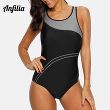 Anfilia-bañador deportivo de una pieza para mujer, traje de baño de retazos a rayas, ropa de playa 2024 - compra barato