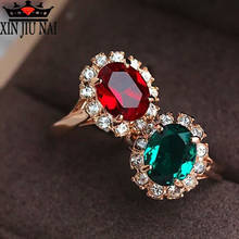 6 Colors Classic Red/Green/blue Stone Ring for Women Rose Gold Crystal Fashion Sun flower Jewelry For girls Christmas Day Gift 2024 - buy cheap