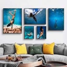 Figure oil painting blue ocean diving goddess poster gift painting canvas painting living room corridor home decoration mural 2024 - buy cheap