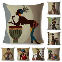 Nordic Style Africa Girl Life Cushion Cover Decor Cartoon Woman Pillow Case for Sofa Car Bedrrom Polyester Pillowcase 45x45cm 2024 - buy cheap