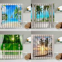 Outside The Window Landscape Shower Curtain Beach Coconut Tree Forest Bathroom Waterproof Polyester Curtains Home Decoration 2024 - buy cheap