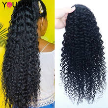 You May Virgin-coleta de pelo rizado profundo para mujer, Clip de onda negra Natural, extensiones de cabello humano 2024 - compra barato