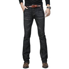 Осенние мужские расклешенные джинсы, джинсовые брюки с вырезами, удобные Стрейчевые облегающие дизайнерские классические модные повседневные черные брюки 2024 - купить недорого