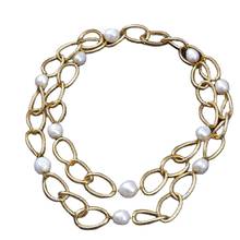 GG Jewelry 39" 15MM Natural Baroque Pearl Gold Plated Chain Necklace 2024 - buy cheap