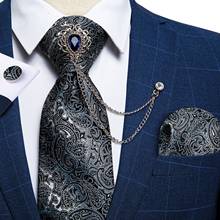 100% Silk Men's Ties Fashion 8cm Paisley Necktie Brooch Chain Pocket Square Set Wedding Party Men Tie Men's Gift Set DiBanGu 2024 - buy cheap