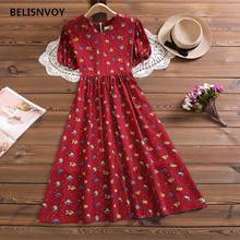 2021 New Mori Girl V-neck Chiffon Elegant Dresses Women Summer Puff Sleeve Kawaii Floral Printed Sundress Beach Loose Midi Dress 2024 - buy cheap