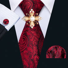 Новая мода мужской галстук красный Пейсли жаккардовый шелковый галстук Hanky запонки брошь набор Барри. Ван 8,5 см дизайнерские Галстуки для вечеринки свадьбы 2024 - купить недорого