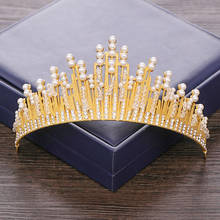 Luxury Pearl Rhinestone Tiara Bridal Crown Wedding Hair Accessories Headpiece Gold Wedding Crown Diadem Bridal Hair Ornaments 2024 - buy cheap