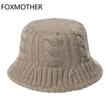 FOXMOTHER New Fashion Black White Solid Winter Braid Knitted Bucket Hats Winter Warm Caps For Women Ladies gorros Fishing Caps 2024 - buy cheap