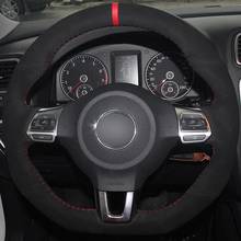 Car Steering Wheel Cover Hand-stitched Black Suede For Volkswagen Golf 6 GTI MK6 VW Polo GTI Scirocco R Passat CC R-Line 2010 2024 - buy cheap