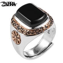 ZABRA Vintage Resizable Real 925 Sterling Silver Ring For Men Black Stone Ring Women Cubic Zirconia Onyx Jewelry Size 8 To 12 2024 - buy cheap