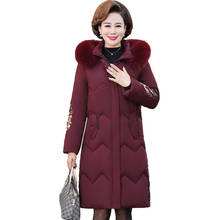 Утепленная зимняя куртка из хлопка, парка для женщин среднего возраста, верхняя одежда с большим меховым воротником и вышивкой, женская модель 5XL A3031 2024 - купить недорого