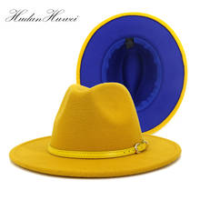 Sombrero de ala ancha para hombre y mujer, sombrero elegante de lana de algodón con diseño de Patchwork, zafiro amarillo y azul, Unisex, para invierno 2024 - compra barato