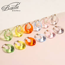 Badu Simple Colorful Transparent Resin Acrylic Water Drop Earrings for Women Hoop Earring Fashion Jewelry Summer Accesories 2024 - buy cheap