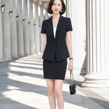 Conjunto de 2 piezas de ropa elegante para mujer, traje de falda negra, chaqueta de oficina, talla grande, S-5XL, novedad de verano 2021 2024 - compra barato