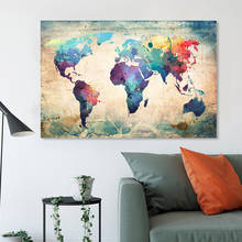 Póster de viaje con mapa del mundo Vintage abstracto, pinturas en lienzo impresas en lienzo, imagen artística para pared del hogar, sala de estar, decoración del hogar sin marco 2024 - compra barato