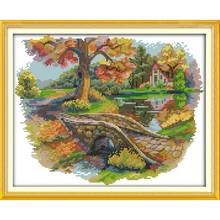 Joy Sunday Autumn Scenery  Chinese Cross Stitch Kits Ecological Cotton Stamped Printed 11CT DIY Gift Wedding Decoration For Home 2024 - buy cheap