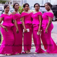 Vestidos de dama de honor de sirena fucsia brillante africano, vestido largo sin hombros para fiesta de boda, dama de honor para mujeres negras, 2021 2024 - compra barato