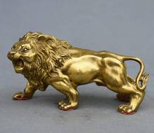 free shipping  6" Folk Chinese Feng shui Brass Sculpture Carving Ferocity Lion Leo King Statue 2024 - buy cheap