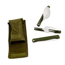 Stainless Steel Portable Folding Cutlery Set Fork Knife With Army Green Pouch Survival Camping Bag Outdoor Cutlery Container 2024 - buy cheap