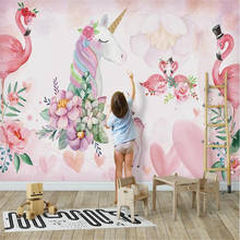 Papel de parede personalizado 3d, mural de fundo com flamingo minimalista estilo nórdico para quarto de crianças 2024 - compre barato