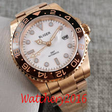 BLIGER-reloj automático de lujo para hombre, pulsera mecánica de acero inoxidable, oro rosa, zafiro, bisel de cerámica, color blanco 2024 - compra barato
