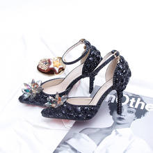 Новое поступление 2019, черные свадебные туфли BaoYaFang с кристаллами, женские туфли на тонком каблуке, с острым носком, Свадебная обувь для вечер... 2024 - купить недорого