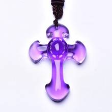 Wholesale Natural Crystal Pendant Purple Hand Carved Cross Fine Carving Mascot Amulet Lucky Cross Pendant Rope Chain Necklace 2024 - buy cheap