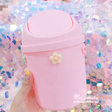 Kawaii Pink Strawberry Flower Waste Bin Desktop Portable Plastic Mini Shake Cover Garbage Basket Sakura Home Bedroom Trash Can 2024 - buy cheap
